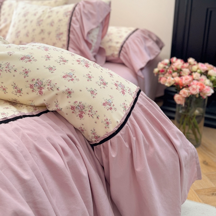 91家纺网 家纺一手货源 找家纺 沐慕 2025新款法式针织双层纱印花系列四件套 赛琳娜