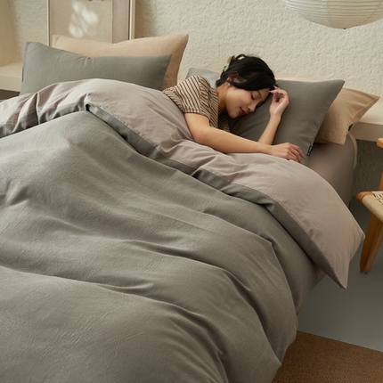 2025新款纯棉水洗棉三层肌理纹提花四件套 肌理纹四件套-浅灰