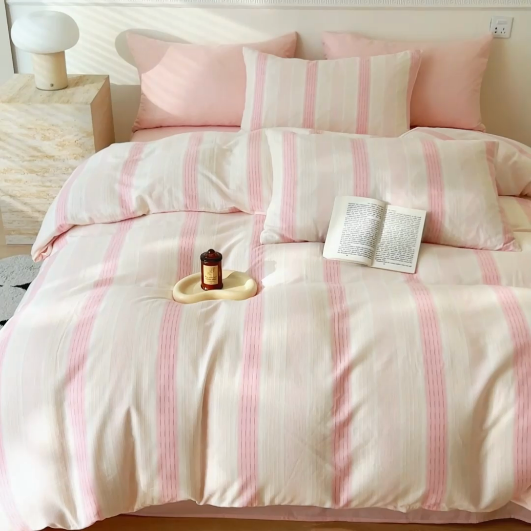 91家纺网 家纺一手货源 找家纺 DoDo 兜兜 2026新款全棉双层纱印花单被套（可定做尺寸） 律动-粉