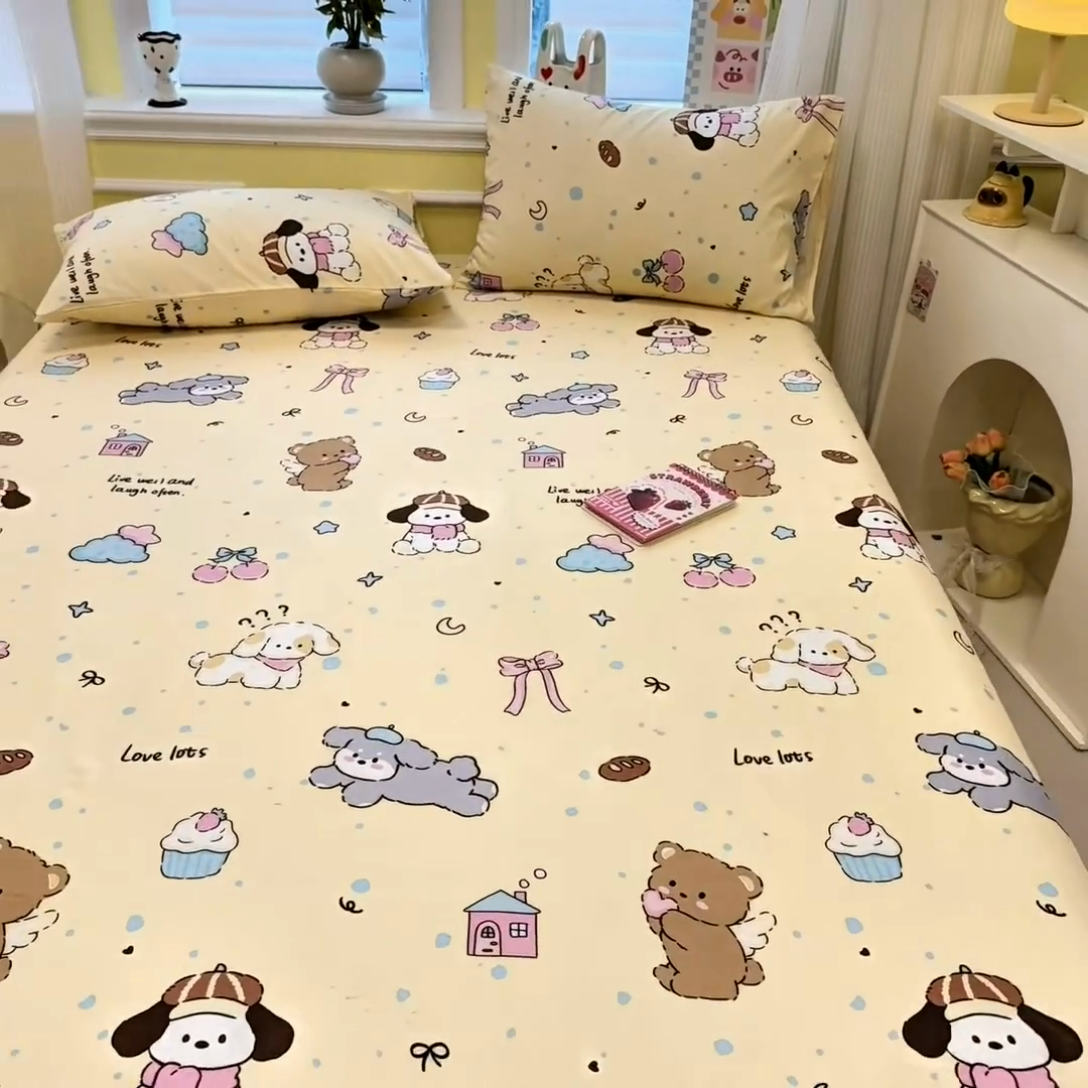 91家纺网 家纺一手货源 找家纺 吉象家纺 2025新款高支密全棉印花单品系列-单床笠 好奇狗