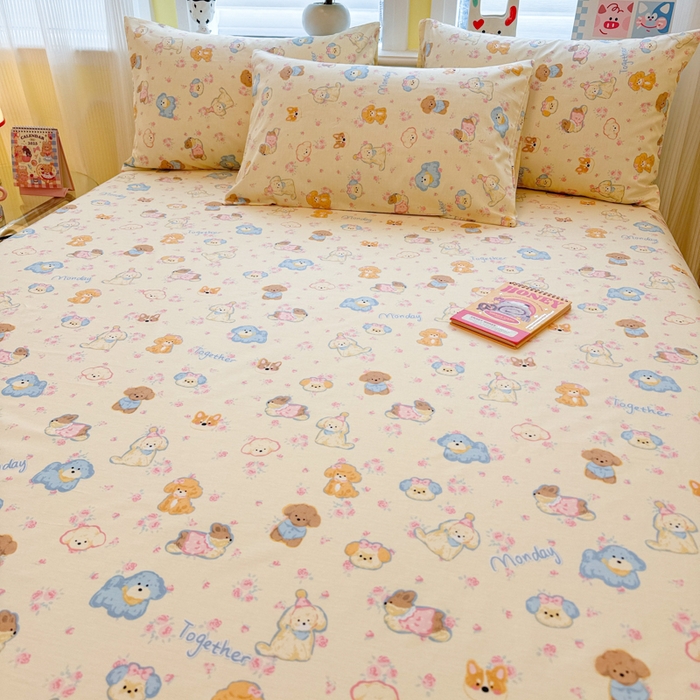 91家纺网 家纺一手货源 找家纺 吉象家纺 2025新款高支密全棉印花单品系列-单床单 狗狗家族