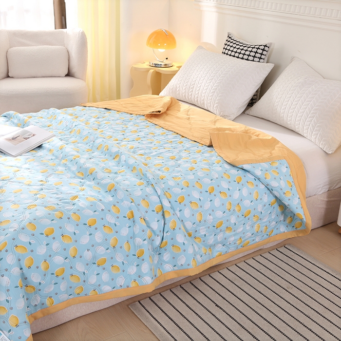 91家纺网 家纺一手货源 找家纺 诗雅纺织 2025新款超柔水洗棉夏凉被空调被 柠檬