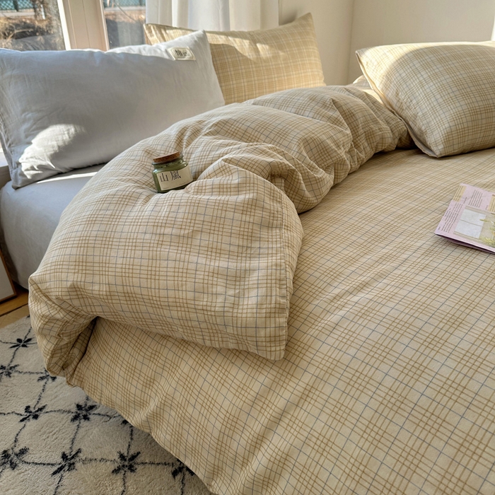 91家纺网 家纺一手货源 找家纺 三朵家纺 2025新款全棉双层纱混搭四件套 沐光-咖