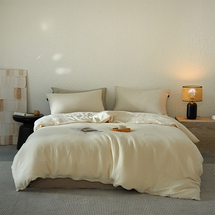 91家纺网 家纺一手货源 找家纺 （总）格里芬家纺 2025新款全棉水洗纯色双层皱皱纱四件套-雅典