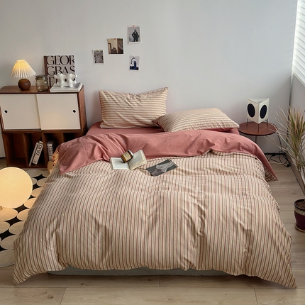 91家纺网 家纺一手货源 找家纺 （总）水洗的故事2025新款贡缎色织提花条纹款四件套