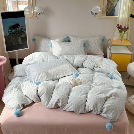 金爱家 2025新款亲肤舒适纯棉双层纱四件套 双层纱-蓝调花语
