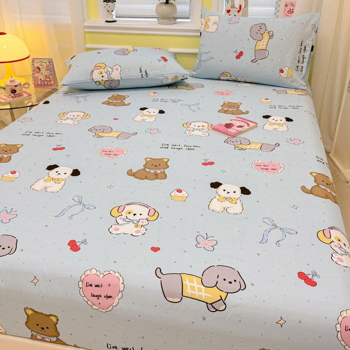 91家纺网 家纺一手货源 找家纺 吉象家纺 2025新款高支密全棉印花单品系列-单床笠 音乐狗