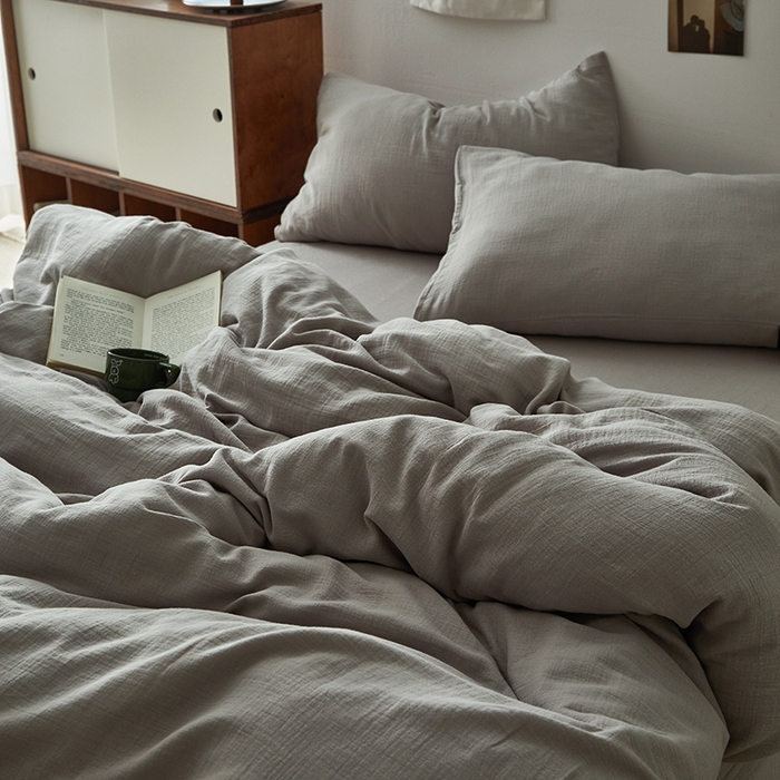 91家纺网 家纺一手货源 找家纺 （总）水洗的故事 2025新款全棉A类皱皱纱纯色混搭四件套