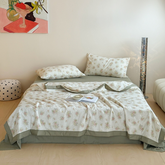 91家纺网 家纺一手货源 找家纺 大彩家居 2025新款全棉有氧水洗纱布夏被夏凉被 花溪