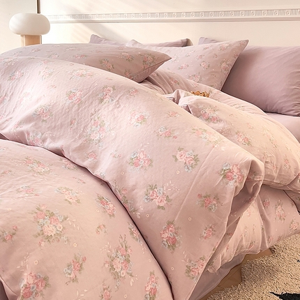 DoDo 兜兜 2025新款全棉双层纱印花四件套（可定做尺寸） 倾心-紫