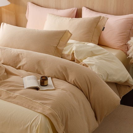 2025新款纯棉水洗棉简约密条四件套 密条四件套-米黄