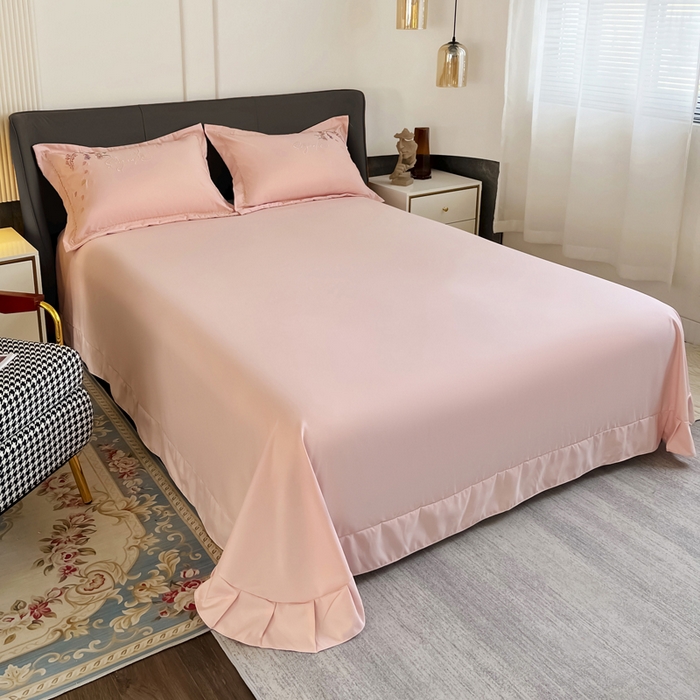 91家纺网 家纺一手货源 找家纺 梵克保罗 2025新款直播热卖长绒棉刺绣花边四件套-莉薇系列 莉薇-玫瑰粉