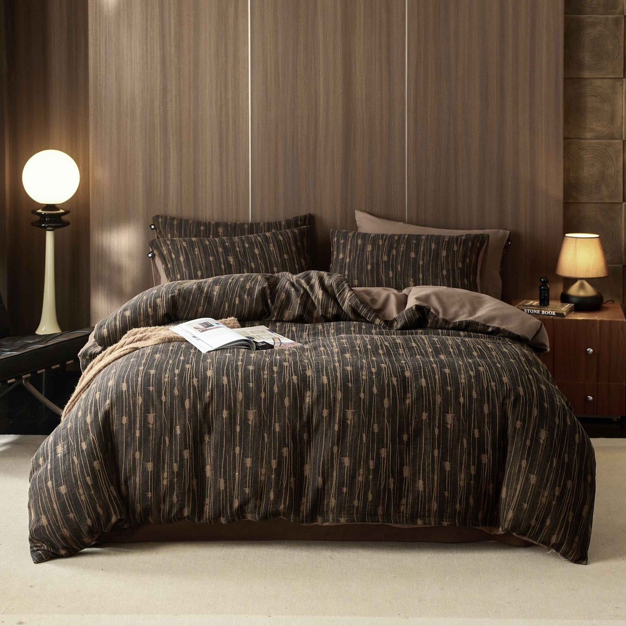 91家纺网 家纺一手货源 找家纺 安莱生活 2025年全棉色织人字纹提花三系列四件套 米兰迪-黑