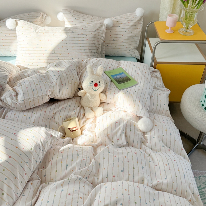 91家纺网 家纺一手货源 找家纺 金爱家 2025新款亲肤舒适纯棉双层纱四件套 双层纱-彩虹小甜心