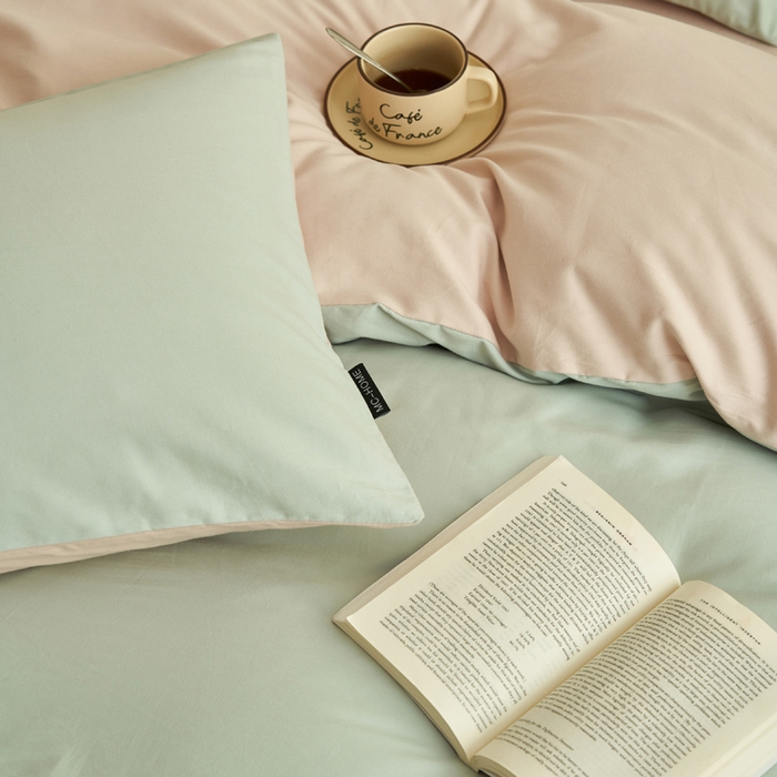 91家纺网 家纺一手货源 找家纺 2025新款全棉13372水洗棉双拼四件套（影棚亮光） 春风十里+浮生一梦