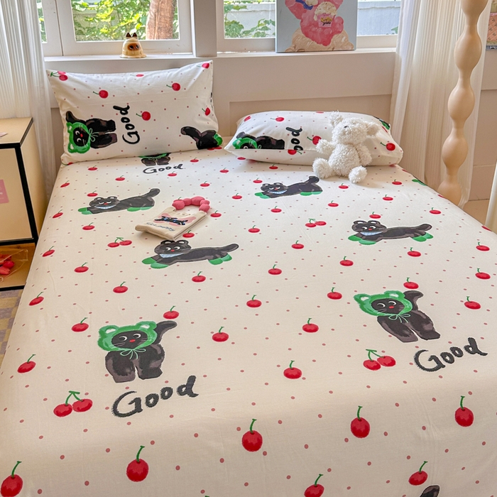 91家纺网 家纺一手货源 找家纺 吉象家纺 2025新款高支密全棉印花单品系列-单床单 怪诞猫咪