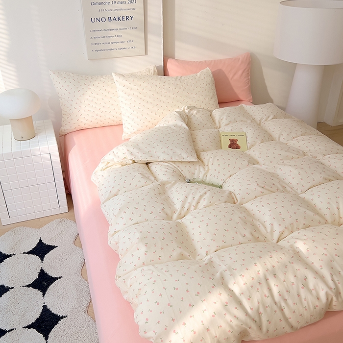 91家纺网 家纺一手货源 找家纺 DoDo 兜兜 2025新款全棉双层纱印花四件套（可定做尺寸） 朵朵小花