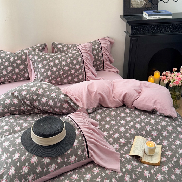 91家纺网 家纺一手货源 找家纺 沐慕 2025新款法式针织双层纱印花系列四件套 美琳