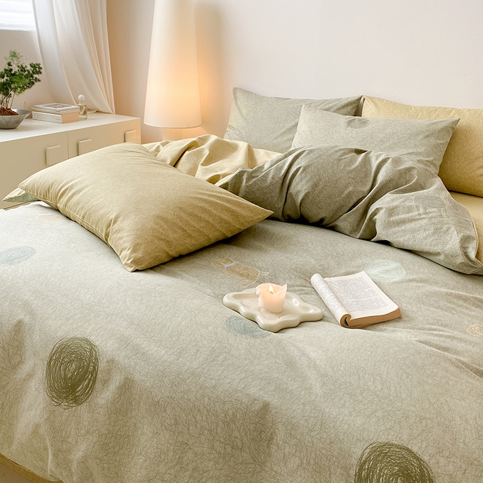 91家纺网 家纺一手货源 找家纺 宜家坊 2025开春新品全棉喷气13070小清新印花纯棉全棉四件套-风格一 线条小狗