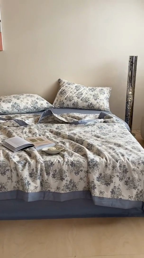 91家纺网 家纺一手货源 找家纺 大彩家居 2025新款全棉有氧水洗纱布夏被夏凉被 兰玫瑰