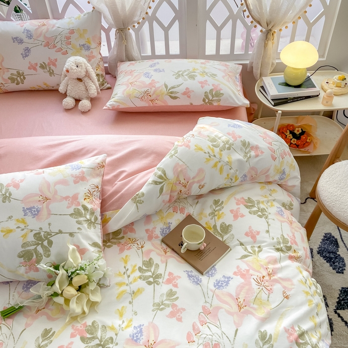 91家纺网 家纺一手货源 找家纺 宜家坊 2025早春新品全棉纯棉喷气13070小清新印花纯棉四件套-风格二 浮春绘