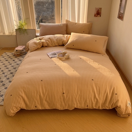 三朵家纺 2025新款全棉双层纱混搭四件套 悦吟-咖