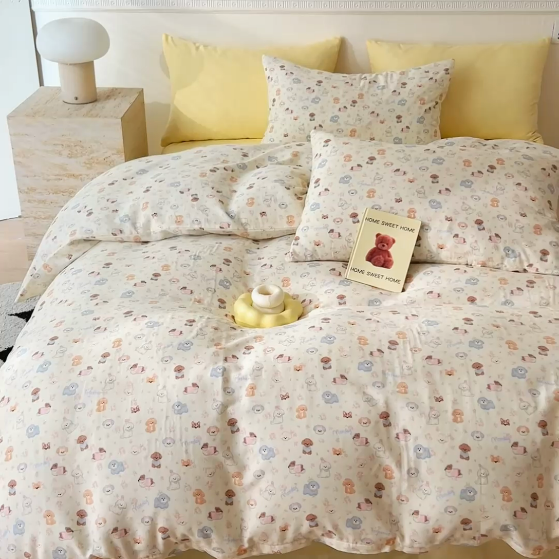 91家纺网 家纺一手货源 找家纺 DoDo 兜兜 2025新款全棉双层纱印花单被套（可定做尺寸） 彩色小狗