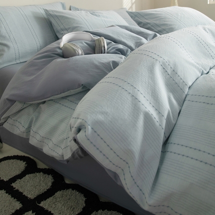 2025新款纯棉水洗棉三层波点提花四件套 波点四件套-浅蓝