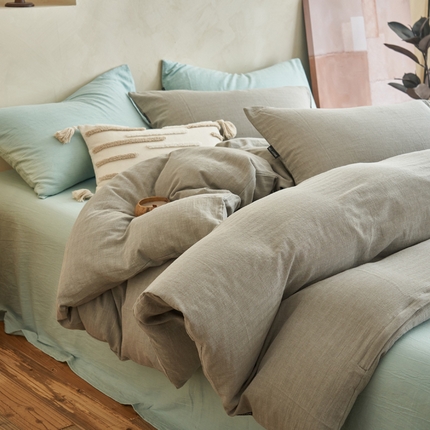 2025新款色织水洗棉人字斜提花混搭四件套 人字斜四件套-浅墨绿+天蓝