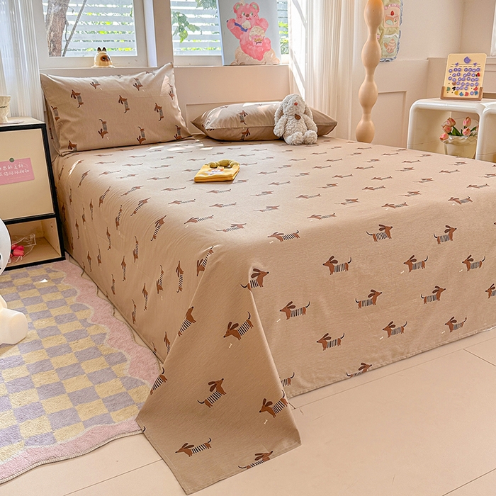 91家纺网 家纺一手货源 找家纺 吉象家纺 2025新款高支密全棉印花单品系列-单床单 腊肠狗狗