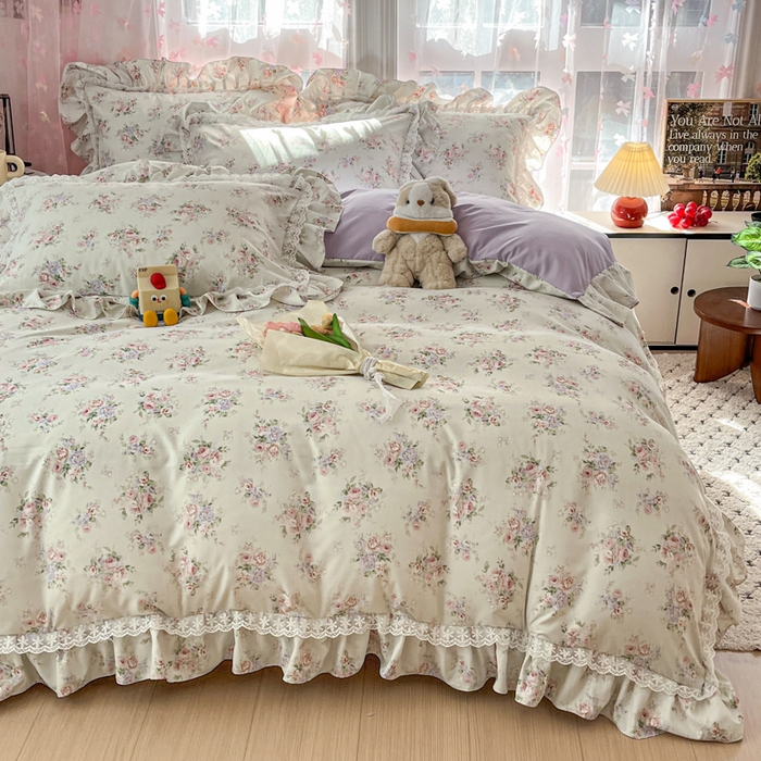 91家纺网 家纺一手货源 找家纺 喜梦缘家纺 2025公主风云柔棉工艺款四件套 晨花浅语