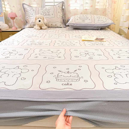 91家纺网 家纺一手货源 找家纺 （总）2025新款小清新数码印花床笠款冰藤席