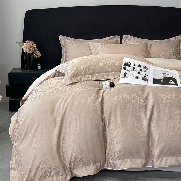 91家纺网 家纺一手货源 找家纺 米彩家纺 2025新款A类水洗真丝天丝提花四件套 花月梦香槟