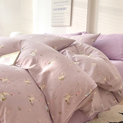 DoDo 兜兜 2025新款全棉双层纱印花四件套（可定做尺寸） 甜心小兔