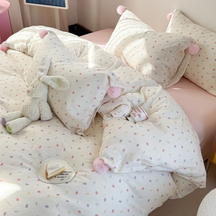 91家纺网 家纺一手货源 找家纺 金爱家 2025新款亲肤舒适纯棉双层纱四件套 双层纱-慕斯小草莓