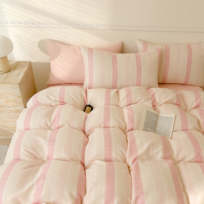 91家纺网 家纺一手货源 找家纺 DoDo 兜兜 2025新款全棉双层纱印花四件套（可定做尺寸） 律动-粉