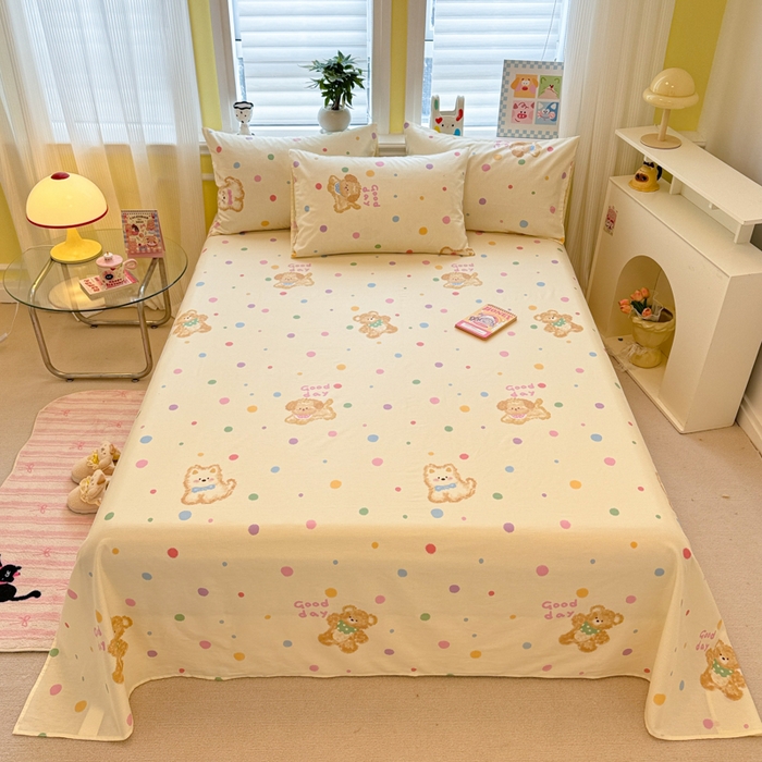 91家纺网 家纺一手货源 找家纺 吉象家纺 2025新款高支密全棉印花单品系列-单床单 假日小狗