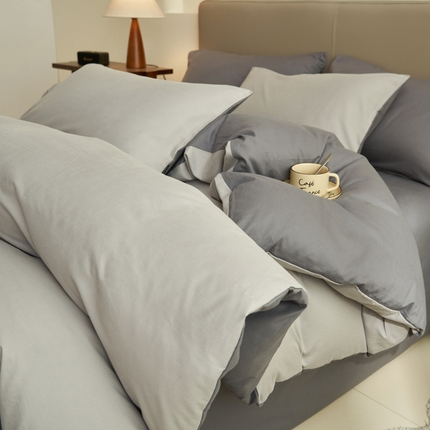 2025新款全棉13372水洗棉双拼四件套（影棚亮光） 毛毯灰+宝藏灰