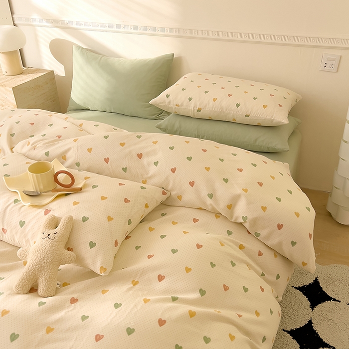 91家纺网 家纺一手货源 找家纺 DoDo 兜兜 2025新款全棉双层纱印花四件套（可定做尺寸） 点点心动