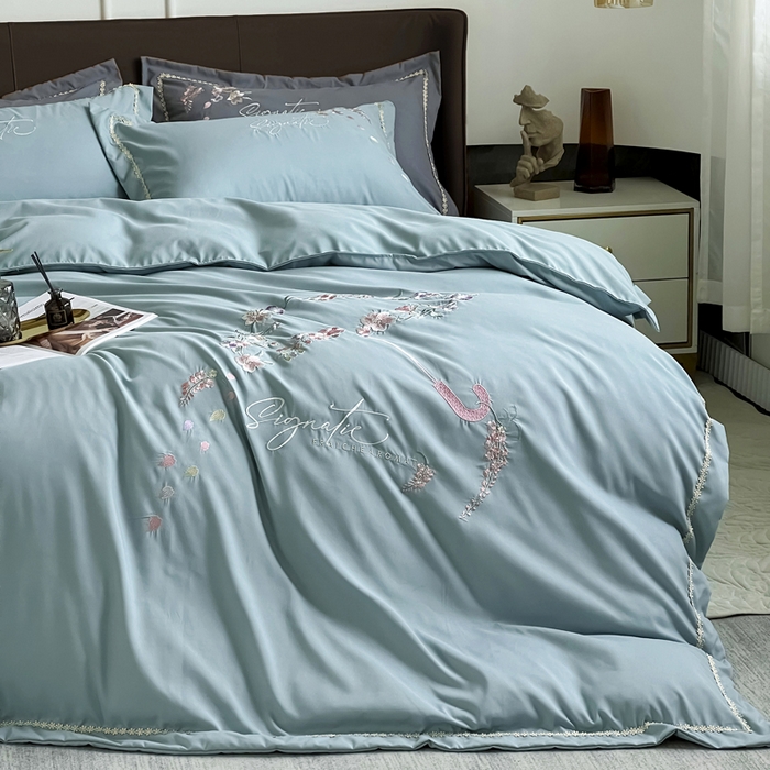 91家纺网 家纺一手货源 找家纺 梵克保罗 2025新款直播热卖长绒棉刺绣花边四件套-莉薇系列 莉薇-梵星绿