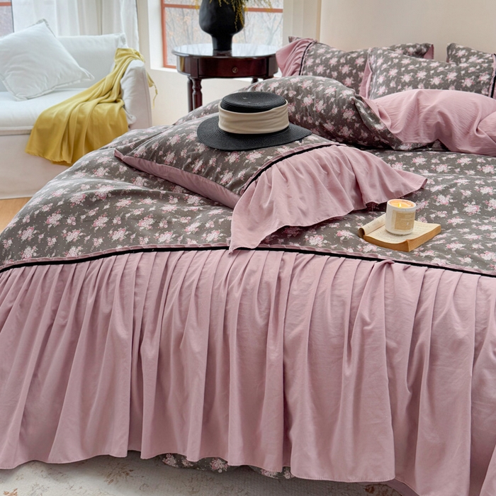 91家纺网 家纺一手货源 找家纺 沐慕 2025新款法式针织双层纱印花系列四件套 美琳