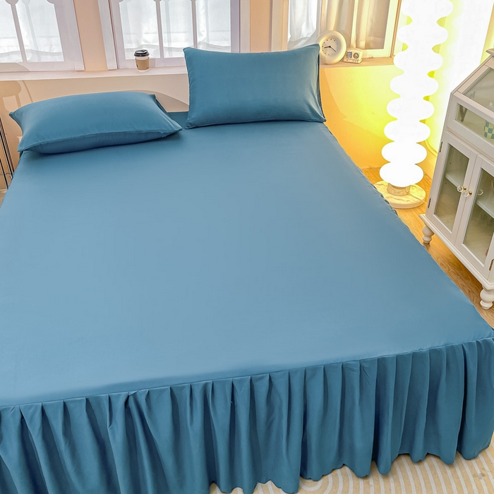 91家纺网 家纺一手货源 找家纺 莎臣豹 2025水洗磨毛纯色单品床裙可配二三件套 纯纯宝石蓝