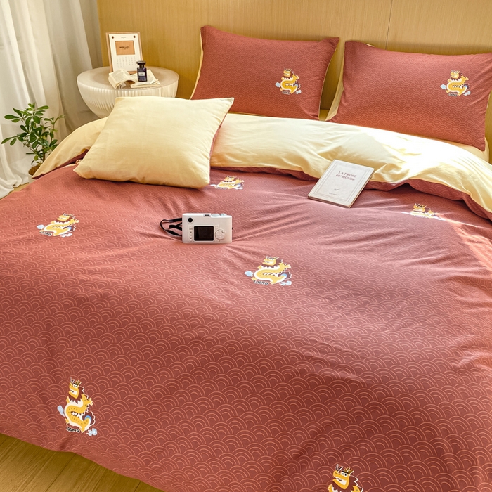 91家纺网 家纺一手货源 找家纺 宜家坊 2025早春新品全棉纯棉喷气13070小清新印花纯棉四件套-风格二 飞龙乘云