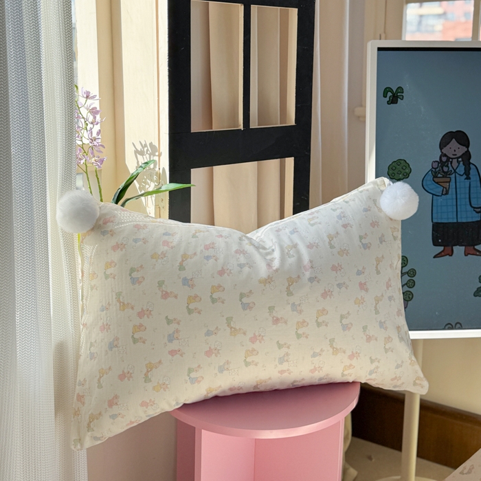 91家纺网 家纺一手货源 找家纺 金爱家 2025新款亲肤舒适纯棉双层纱四件套 双层纱-兔兔好朋友