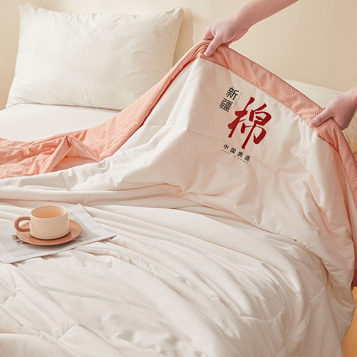 91家纺网 家纺一手货源 找家纺 熙宴家纺 2025新款水洗棉100%新疆棉花夏被-月光白 月光白+玉