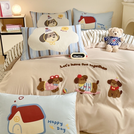 沐慕 2025新款大版印加绣款四件套 腊肠狗