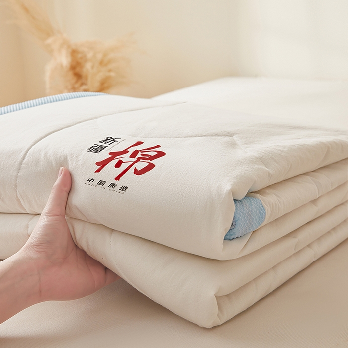 91家纺网 家纺一手货源 找家纺 熙宴家纺 2025新款水洗棉100%新疆棉花夏被-月光白 月光白+蓝