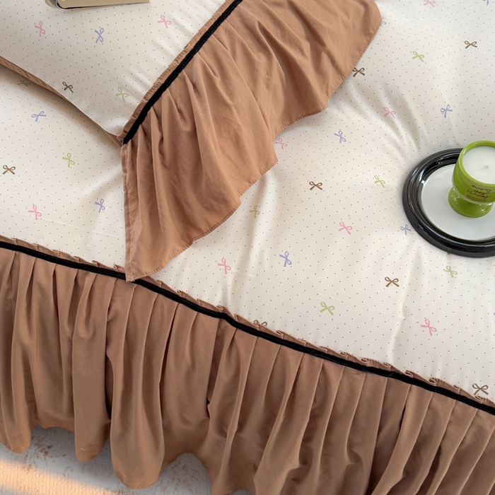 91家纺网 家纺一手货源 找家纺 沐慕 2025新款法式针织双层纱印花系列四件套 蝴蝶结