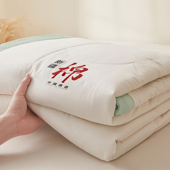 91家纺网 家纺一手货源 找家纺 熙宴家纺 2025新款水洗棉100%新疆棉花夏被-月光白 月光白+绿
