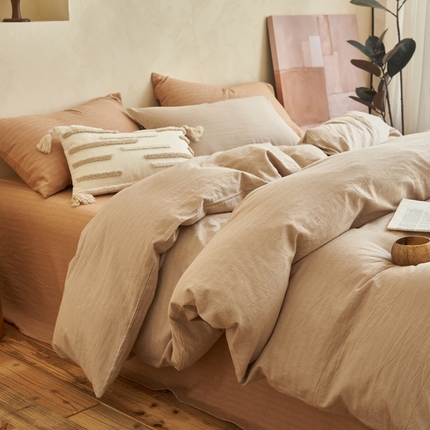 2025新款色织水洗棉人字斜提花混搭四件套 人字斜四件套-奶白+驼色